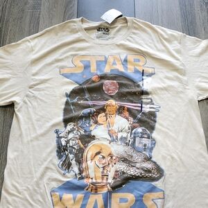 Star Wars Men's Short Sleeve Graphic Tee - Cream with Blue & Gold Print